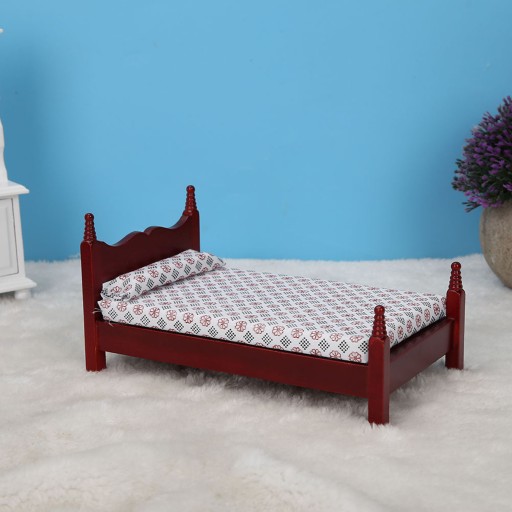 1:12 Doll House Mini czerwone drewniane meble z pojedynczym łóżkiem WR