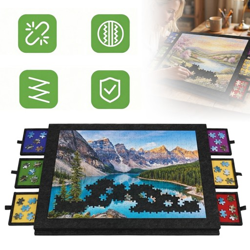 FILCOWA TABLICA DO PUZZLI 1000 ELEMENTÓW Z 6 SZUFLADAMI I OCHRONNĄ OSŁONĄ