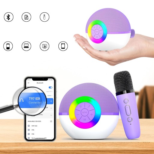GŁOŚNIK BLUETOOTH PRZENOŚNY KARAOKE 2 MIKROFONY WYKWINTNY PREZENT