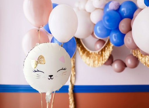Balon foliowy okrągły Kot Kotek 45 cm Urodziny