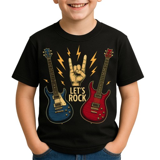 KOSZULKA ROCKOWA DZIECIĘCA ROCK AND ROLL Z GITARAMI ELEKTRYCZNYMI LET'S 128