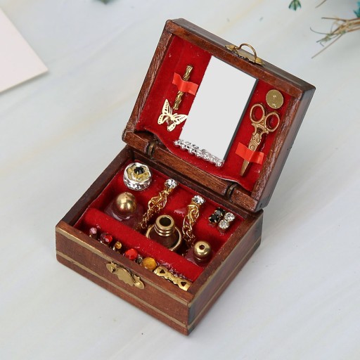 Miniaturowe drewniane pudełko z biżuterią Model ozdoby na akcesoria 6U