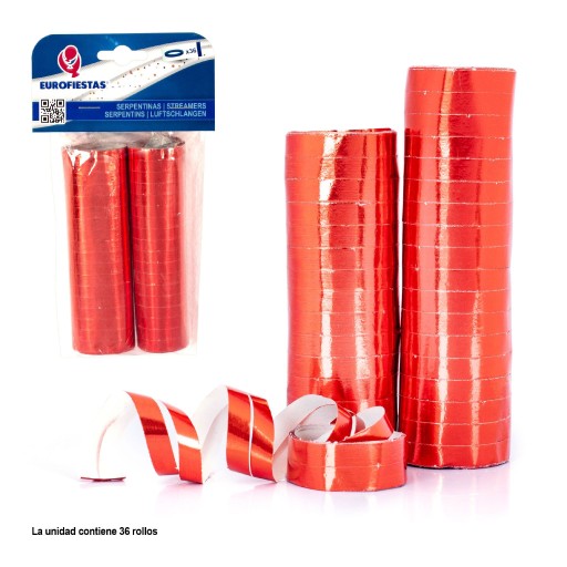 Serpentyny 36 rolek metalizowane czerwone