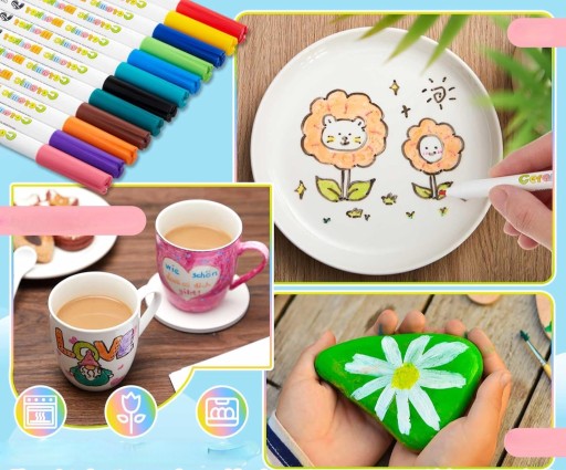 Zestaw Do Malowania Ceramiki 2 Kubki 12 Markerów DIY Prezent Urodziny Ślub