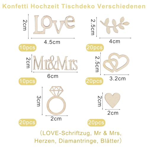 Drewniane dekoracje ślubne 610 szt. serca konfetti Love Mr Mrs