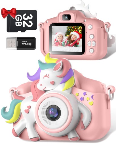 Aparat Cyfrowy Fotograficzny dla Dzieci Dziecka Różowy Kucyk + 32Gb Karta