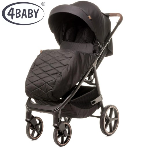 4 BABY WÓZEK SPACEROWY STINGER PRO BLACK SKŁADANY ALUMINIOWY SKÓRA PASY