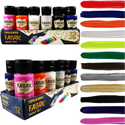 Duży Zestaw Farb do Tkanin Jasnych Ciemnych Farba do Ubrań 12xFarby po 59ml