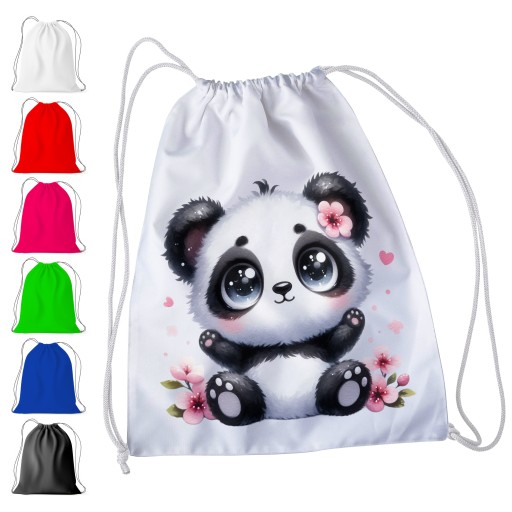 BIAŁY WOREK DO PRZEDSZKOLA SZKOŁY, NA WF - SŁODKA PANDA PANDZIA
