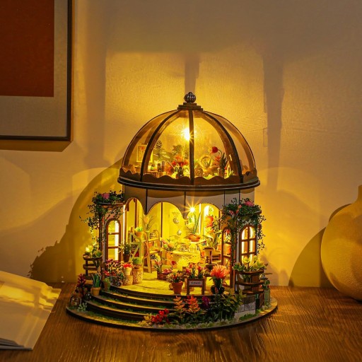 DOM Z DREWNA DIY Z OŚWIETLENIEM LED ZESTAW MAKIETA MINIATUROWY ŚWIĄTECZNY
