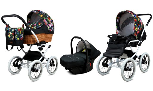 Wózek 3w1 BabyLux CLASSIC WHITE spacerówka gondola fotelik samochodowy