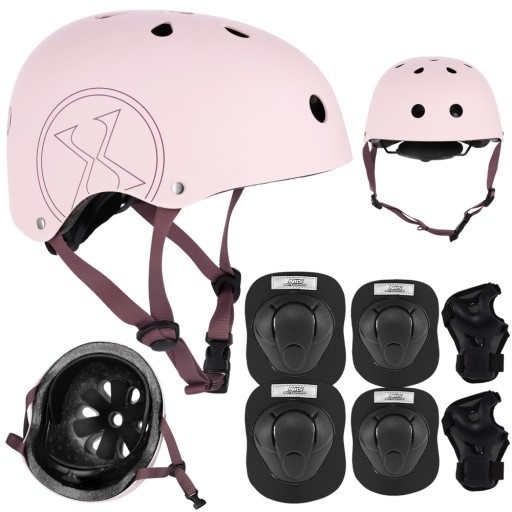 Kask Rowerowy Dziecięcy Z Regulacją + Ochraniacze Komplet Na Deskorolkę M