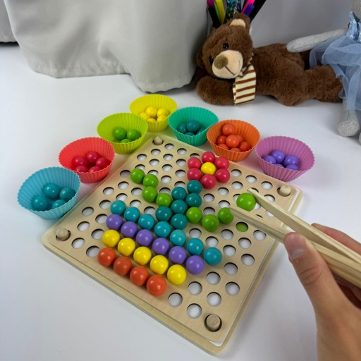 Układanka Drewniana Kulki Koraliki Drewniane Puzzle Mozaika dla Dzieci