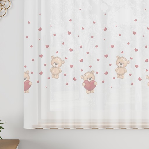 Firana Gotowa Dziecięca Woal Misie Taśma sz220x130