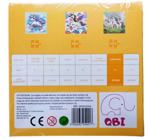 PUZZLE UKŁADANKA MAGNETYCZNA 3 w 1 QBI JEDNOROŻCE
