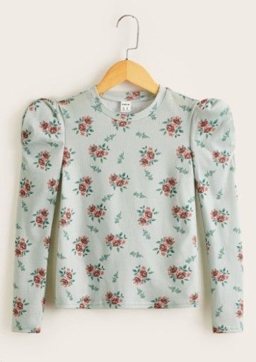 SHEIN BLUZKA DZIEWCZĘCA ZIELONA W KWIATKI 122 V3H