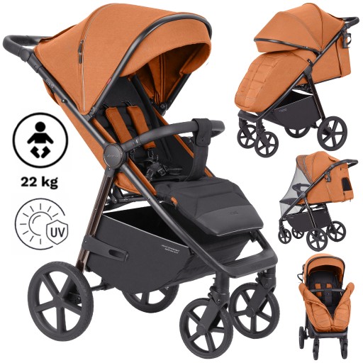 WÓZEK SPACEROWY SPACERÓWKA DUŻE KOŁA 4x REGULACJA AKCESORIA 0-22 KG BRAVO +