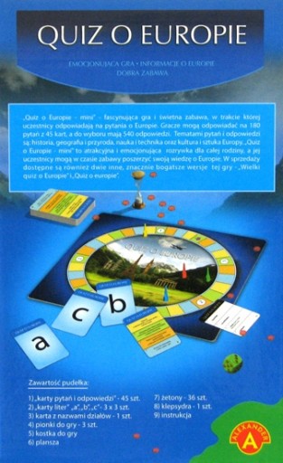 Gra planszowa gra quiz o europie nauka geografii gra o flagach gra o państwach europejskich gra z pytaniami gra logiczna planszówki geograficzne gra podróżna Alexander