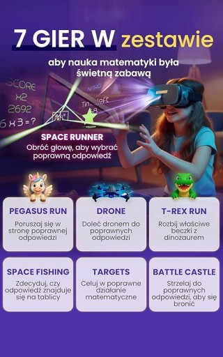 GOGLE VR DLA DZIECI NAUKA TABLICZKI MNOŻENIA 3D GRA EDUKACYJNA PREZENT