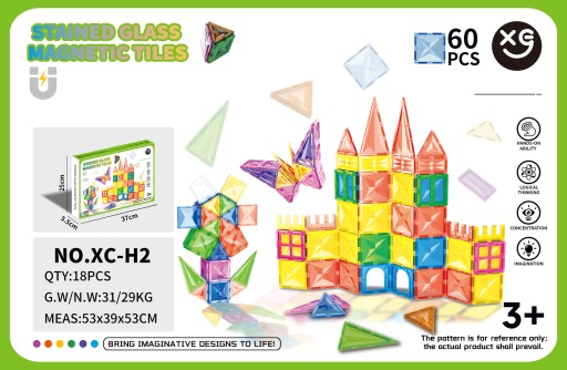 60PCS KLOCKI MAGNETYCZNE STAINED GLASS EDUKACYJNE 3+ ZAMEK X