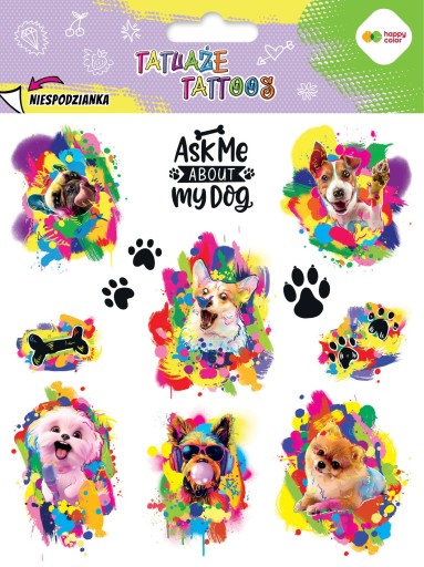 Tatuaże zmywalne Funny Dogs 15x20cm Happy Color