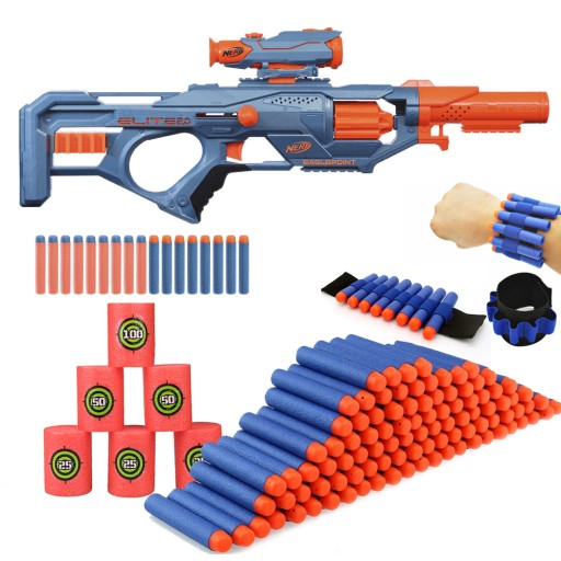 Zestaw snajperka Nerf Elite Eaglepoint dodatki cele opaska strzałki