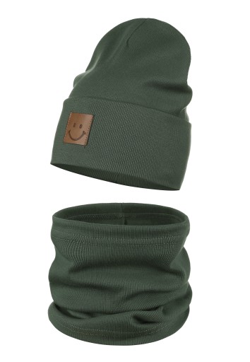 Czapka i komin dziecięcy komplet zestaw dziecka bawełna 95% 48-52 khaki