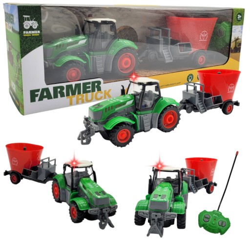 TRAKTOR ZDALNIE STEROWANY Z PRZYCZEPĄ rozsiewacz na PILOT ŚWIATŁO RC
