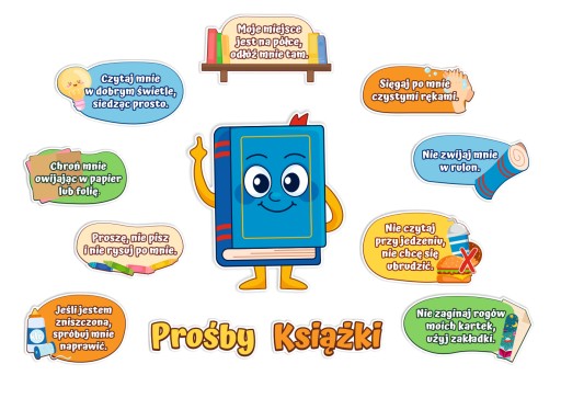 Dekoracja do biblioteki szkoły - Prośby Książki - Pasowanie na Czytelnika