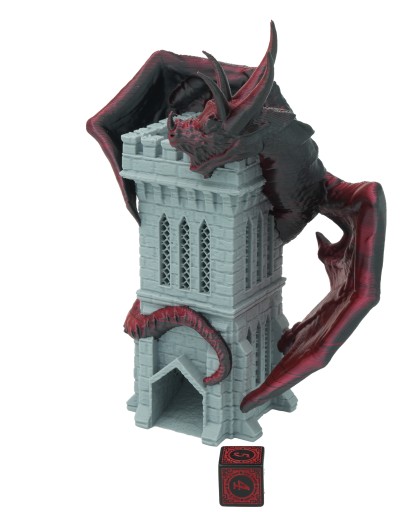 Smok na wieży PREMIUM - dwukolorowa mała wieża do kości - Wyvern Dice Tower