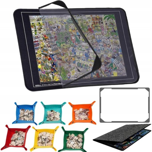 Czarna mata do układania puzzli z filcu 1000 elementów i 6 tackami