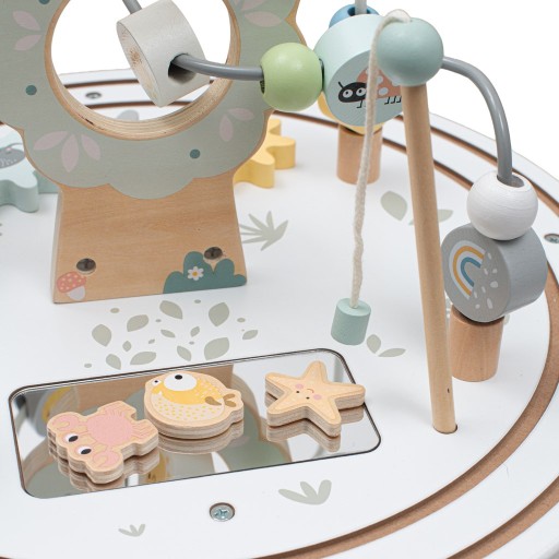 DREWNIANY OKRĄGŁY STOLIK EDUKACYJNY Z KOLEJKĄ MONTESSORI BABY MIX