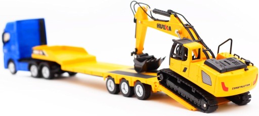 MODEL H-TOYS 1729 METALOWY SAMOCHÓD CIĘŻAROWY LAWETA Z KOPARKĄ SKALA 1:50