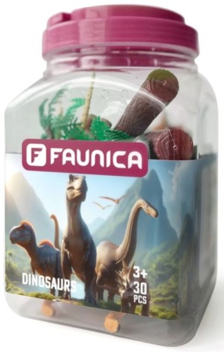 ZESTAW FIGURKI I AKCESORIA W SŁOIKU DINOZAURY ZWIERZĄTKA 30 EL. FAUNICA