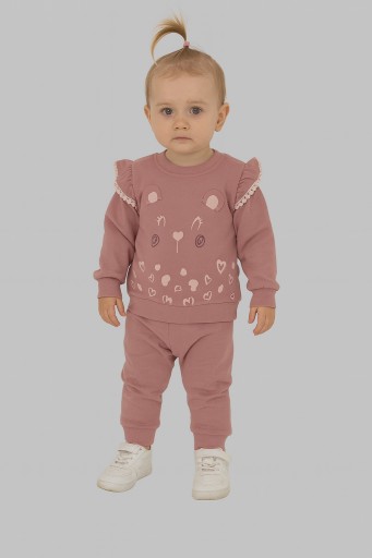 Dres dziewczęcy bawełniany komplet bluza + spodnie serduszka falbanki 68