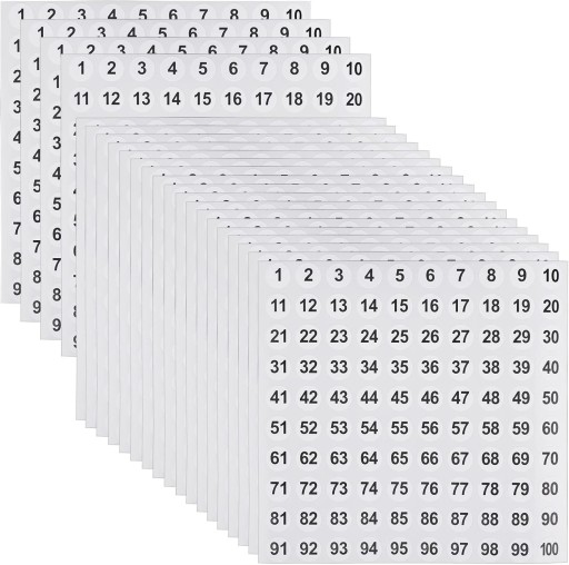 30 ARKUSZY NAKLEJKI CYFRY NUMERY 1-100 BIAŁE DO NUMEROWANIA OZNACZANIA