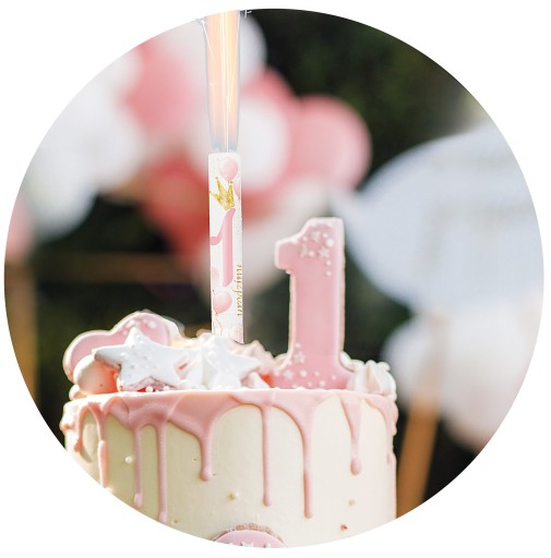 FONTANNA TORTOWA 1 URODZINY ROCZEK RÓŻOWA na tort świeczka 12cm