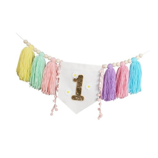 1ST Birthday High Chair Banner Celebration Wood Bead Chwost Girlanda w stylu C