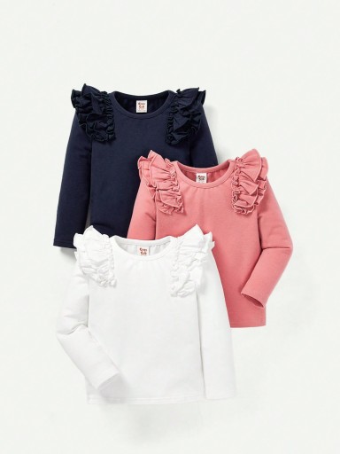 SHEIN 3PAK BAWEŁNIANA BLUZKA Z DŁUGIM RĘKAWEM FALBANY 0-1M 70770