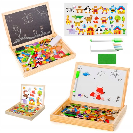 Tablica kredowa magnetyczna suchościeralna dwustronna puzzle+kreda