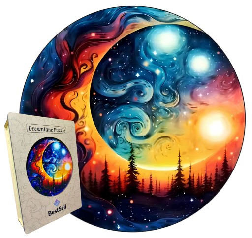 PUZZLE DREWNIANE TAJEMNICZA NOC KRAJOBRAZ W ŚWIETLE KSIĘŻYCA UKŁADANKA 3D