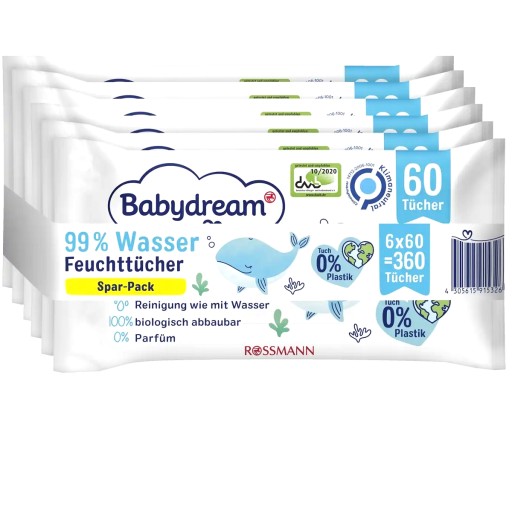 Chusteczki nawilżane Babydream 6 x 60 = 360 sztuk