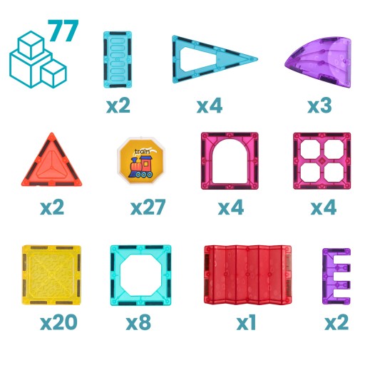 Edukacyjne Klocki magnetyczne 3D 77 elementów MalPlay