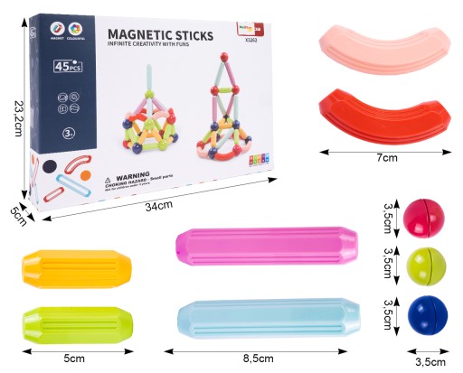 KLOCKI MAGNETYCZNE EDUKACYJNE KONSTRUKCYJNE 45 EL