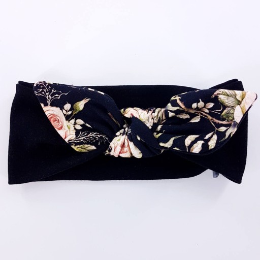 Handmade czarna opaska na uszka z kokardką dziewczęca wysoka 40/44