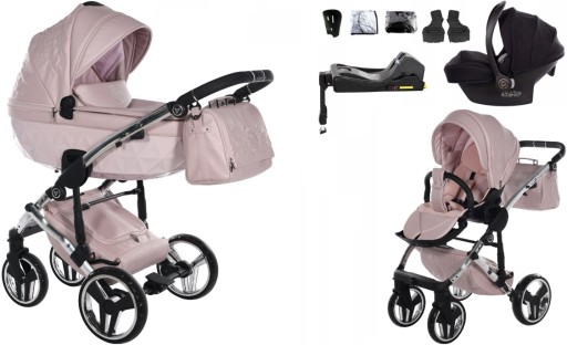 JUNAMA ENZO WÓZEK DZIECIĘCY 4W1 FOTELIK COSMO I BAZA - 04 PINK + SILVER