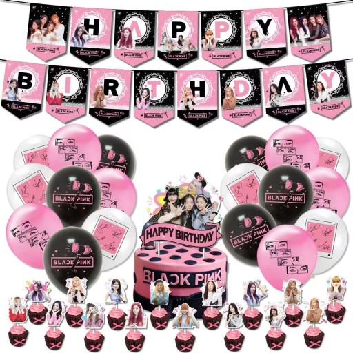Blackpink zestaw dekoracji urodzinowych banery ciasto wykaszarki balony
