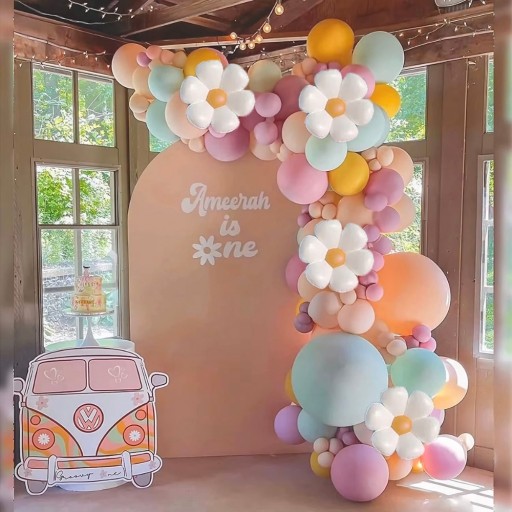GIRLANDA BALONOWA STOKROTKI PASTELOWA BALONY NA URODZINY KWIATY XXL 139 SZT