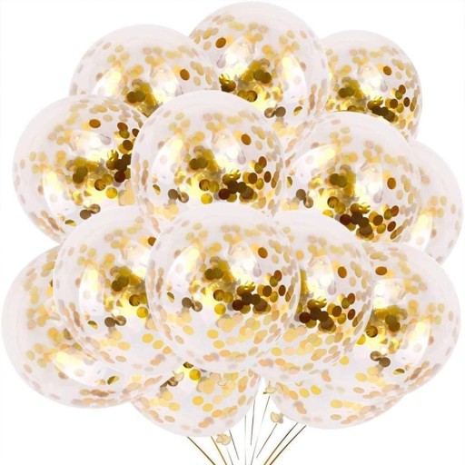 Balony z konfetti transparentne 10 szt 30 cm Gold