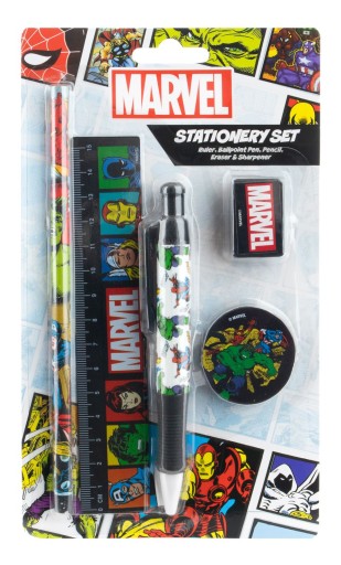 Przybory szkolne zestaw Marvel Classic Długopis Ołówek Linijka gumka 5el